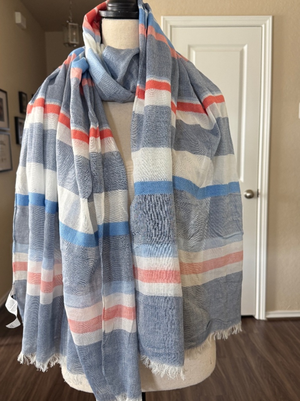 Women's Lightweight Scarf Blue White Coral